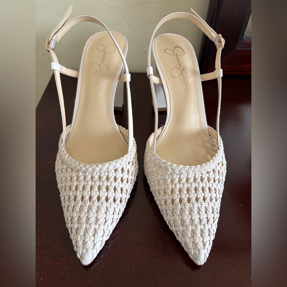 Jessica Simpson Ivory Woven Slingback Heels